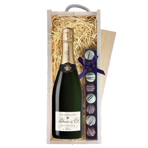 Palmer & Co Brut Reserve Champagne 75cl & Truffles, Wooden Box
